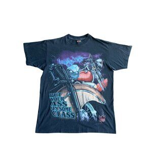 Vintage 3D Emblem Motorcycle Graphic T-Shirt Large 21x27 Freedom Cycles